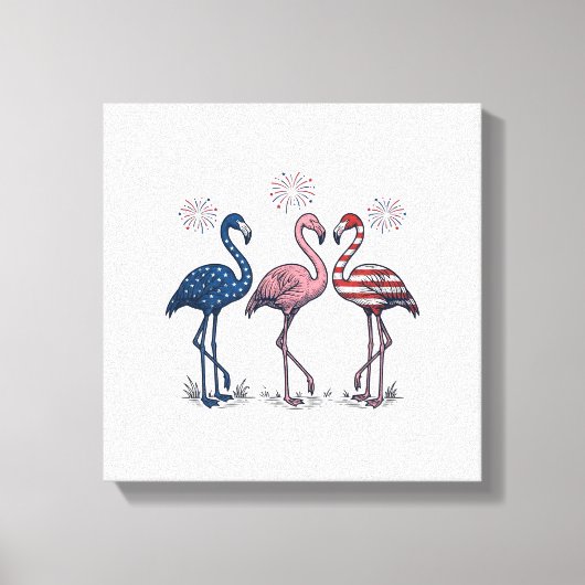 Patriottische Flamingo Trio Vintage Gravure Design Canvas Afdruk (Voorkant)