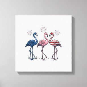 Patriottische Flamingo Trio Vintage Gravure Design Canvas Afdruk