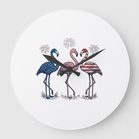 Patriottische Flamingo Trio Vintage Gravure Design Grote Klok (Voorkant)