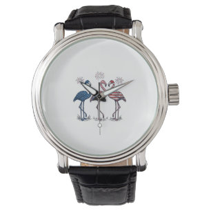 Patriottische Flamingo Trio Vintage Gravure Design Horloge