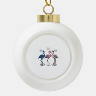 Patriottische Flamingo Trio Vintage Gravure Design Keramische Bal Ornament