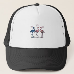 Patriottische Flamingo Trio Vintage Gravure Design Trucker Pet