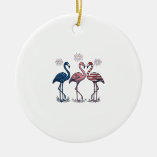 Patriottische Flamingo Trio Vintage Gravure Ontwer Keramisch Ornament