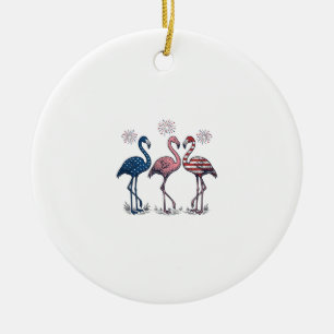 Patriottische Flamingo Trio Vintage Gravure Ontwer Keramisch Ornament