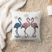 Patriottische Flamingo Trio Vintage Gravure Ontwer Kussen (Deken)