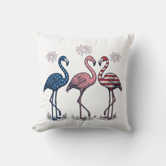 Patriottische Flamingo Trio Vintage Gravure Ontwer Kussen (Voorkant)