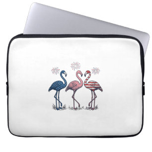 Patriottische Flamingo Trio Vintage Gravure Ontwer Laptop Sleeve