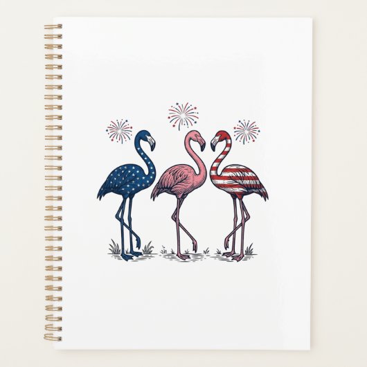 Patriottische Flamingo Trio Vintage Gravure Ontwer Planner (Voorkant)