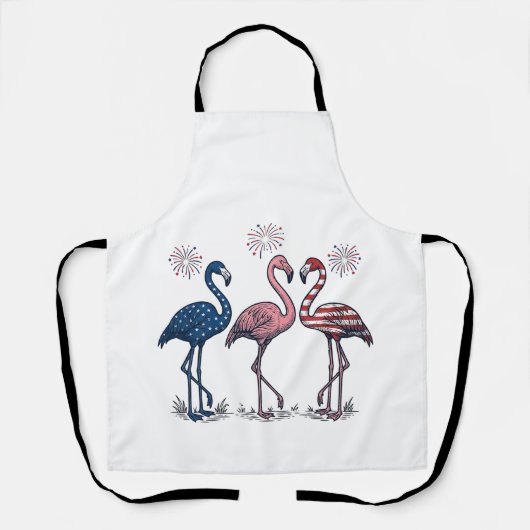 Patriottische Flamingo Trio Vintage Gravure Ontwer Schort (Voorkant)