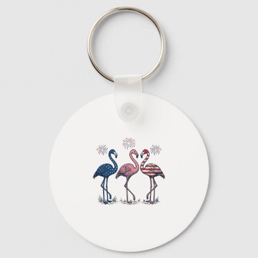 Patriottische Flamingo Trio Vintage Gravure Ontwer Sleutelhanger (Voorkant)