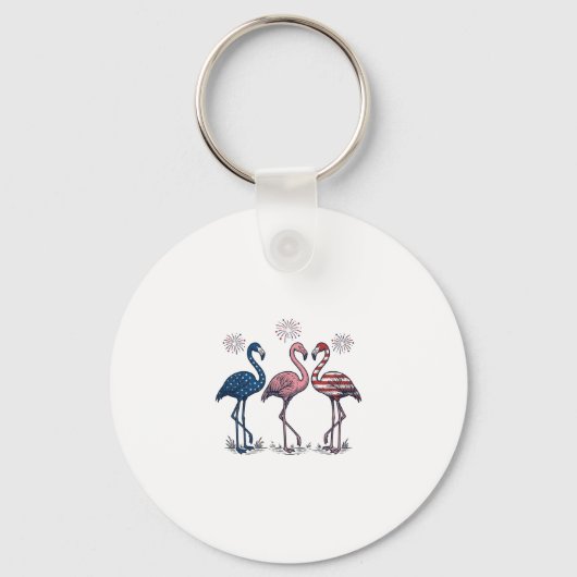 Patriottische Flamingo Trio Vintage Gravure Ontwer Sleutelhanger (Voorkant)