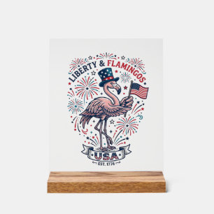 Patriottische Flamingo Vintage Gravure Shirt Ontwe Acryl Bord