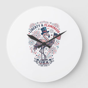 Patriottische Flamingo Vintage Gravure Shirt Ontwe Grote Klok