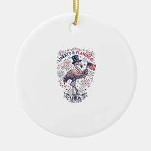 Patriottische Flamingo Vintage Gravure Shirt Ontwe Keramisch Ornament