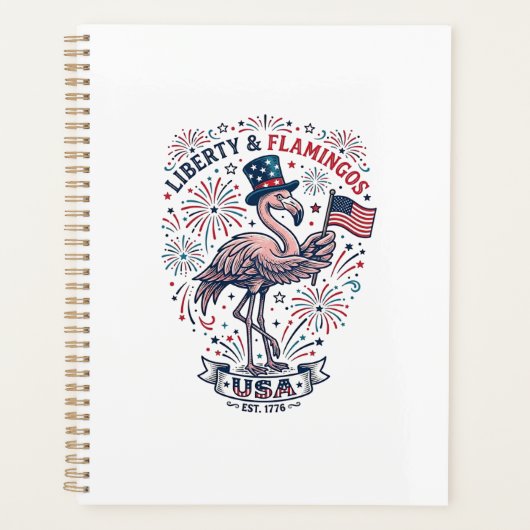 Patriottische Flamingo Vintage Gravure Shirt Ontwe Planner (Voorkant)