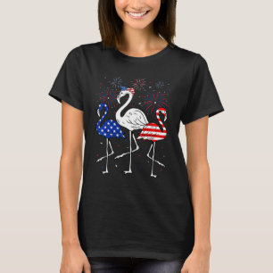 Patriottische Flamingo Vuurwerk Rood Wit Blauw 4e  T-shirt
