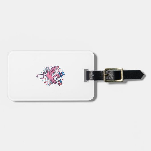Patriottische Flamingo-Vuurwerk Vectorontwerp_1 Bagagelabel (Voorkant horizontaal)