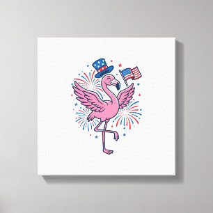 Patriottische Flamingo-Vuurwerk Vectorontwerp_1 Canvas Afdruk