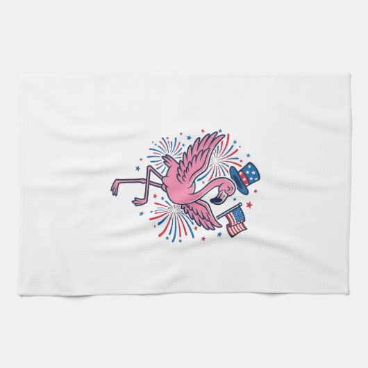 Patriottische Flamingo-Vuurwerk Vectorontwerp_1 Theedoek (Horizontaal)