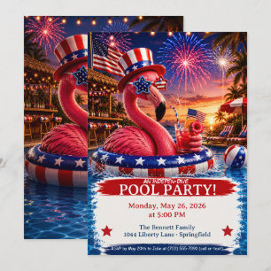 Patriottische Flamingo Zwembad Feest - 4 juli Kaart