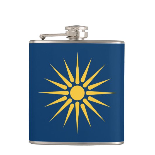 Patriottische fles met vlag van Macedonië, Grieken Heupfles (Voorkant)