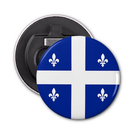Patriottische flesopener met de vlag van Quebec Button Flesopener (Voorkant)