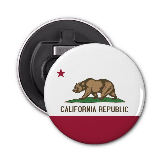 Patriottische flesopener met vlag van Californië Button Flesopener (Voorkant)