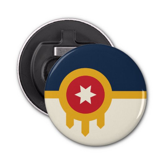 Patriottische flesopener met Vlag van Tulsa City Button Flesopener (Voorkant)
