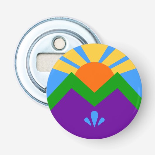 Patriottische flesopener, Vlag van Manitou Springs Button Flesopener (Voorkant)