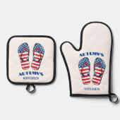 Patriottische Flip Flop Oven Mitt en Pothouders Ovenwant & Pannenlap Set (Voorkant)