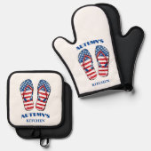 Patriottische Flip Flop Oven Mitt en Pothouders Ovenwant & Pannenlap Set (Voorkant / Achterkant)