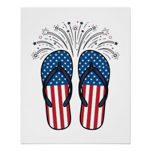 Patriottische Flip Flops Vuurwerk Zomer T-shirt On Perfect Poster