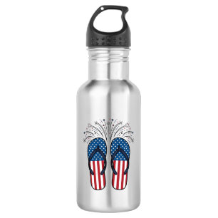 Patriottische Flip Flops Vuurwerk Zomer T-shirt On Waterfles