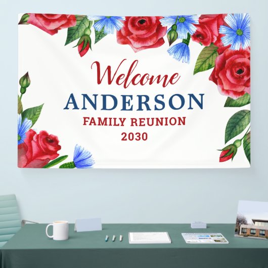 Patriottische Floral Persoonlijke Rode Blauwe Part Spandoek (Beurs)