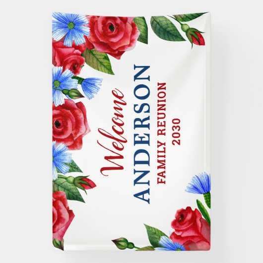 Patriottische Floral Persoonlijke Rode Blauwe Part Spandoek (Verticaal)