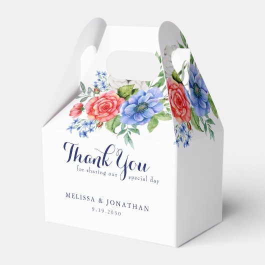 Patriottische Floral Red White Blue 4 juli bruilof Bedankdoosjes (Achterkant)