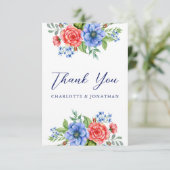 Patriottische Floral Red White Blue 4 juli bruilof Bedankkaart (Staand voorkant)