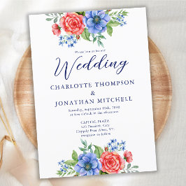 Patriottische Floral Red White Blue 4 juli bruilof Kaart