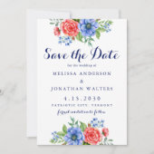 Patriottische Floral Red White Blue 4 juli bruilof Save The Date (Voorkant)