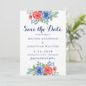 Patriottische Floral Red White Blue 4 juli bruilof Save The Date (Staand voorkant)
