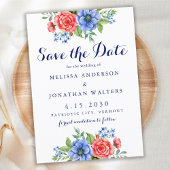 Patriottische Floral Red White Blue 4 juli bruilof Save The Date