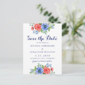 Patriottische Floral Red White Blue 4 juli bruilof Uitnodiging Briefkaart (Staand voorkant)