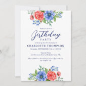 Patriottische Floral Red White Blue Birthday Party Kaart (Voorkant)