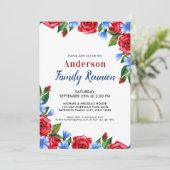 Patriottische Floral Red White Blue Family Reunion Kaart (Staand voorkant)