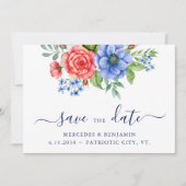 Patriottische Floral Red White Blue Juli 4de bruil Save The Date (Voorkant)