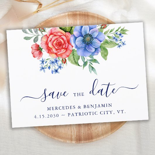 Patriottische Floral Red White Blue Juli 4de bruil Save The Date