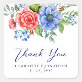Patriottische Floral Red White Blue Weddenschap Be Vierkante Sticker (Voorkant)