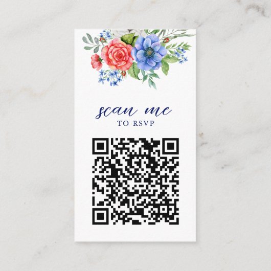 Patriottische Floral Red White Blue Weddenschap QR Informatiekaartje (Achterkant)
