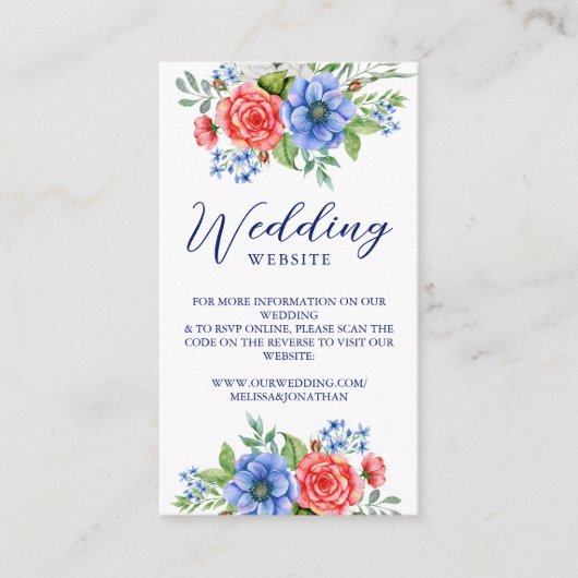Patriottische Floral Red White Blue Weddenschap QR Informatiekaartje (Voorkant)