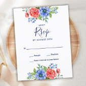 Patriottische Floral Red White Blue Weddenschap RS Uitnodiging Briefkaart